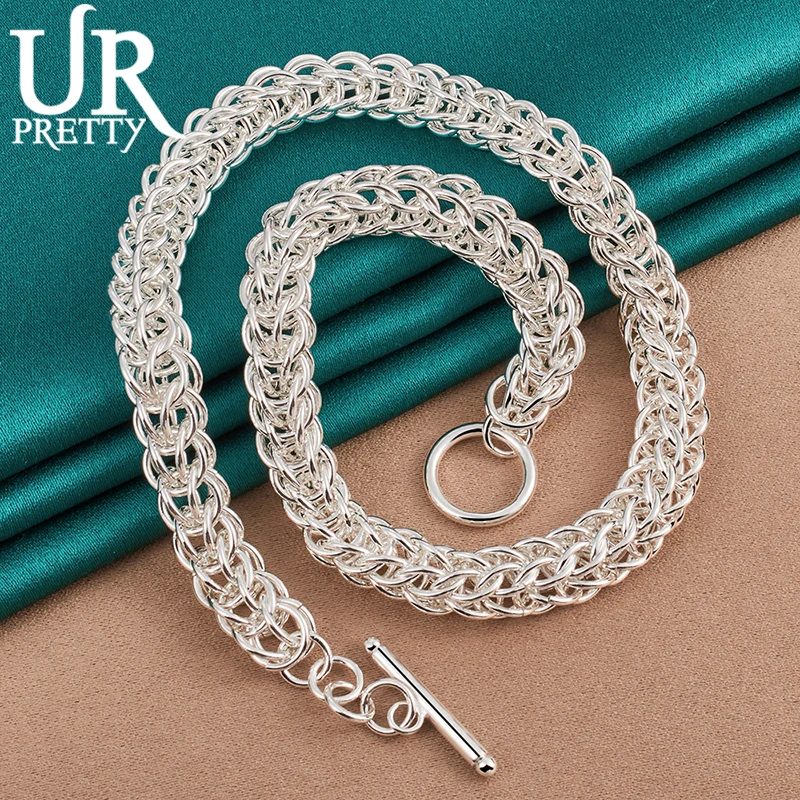 UPRETTY New 925 Sterling Silver Multi Circle Chain Necklace 18 Inch Chain For Woman Party Wedding Engagement Charm Jewelry Gift