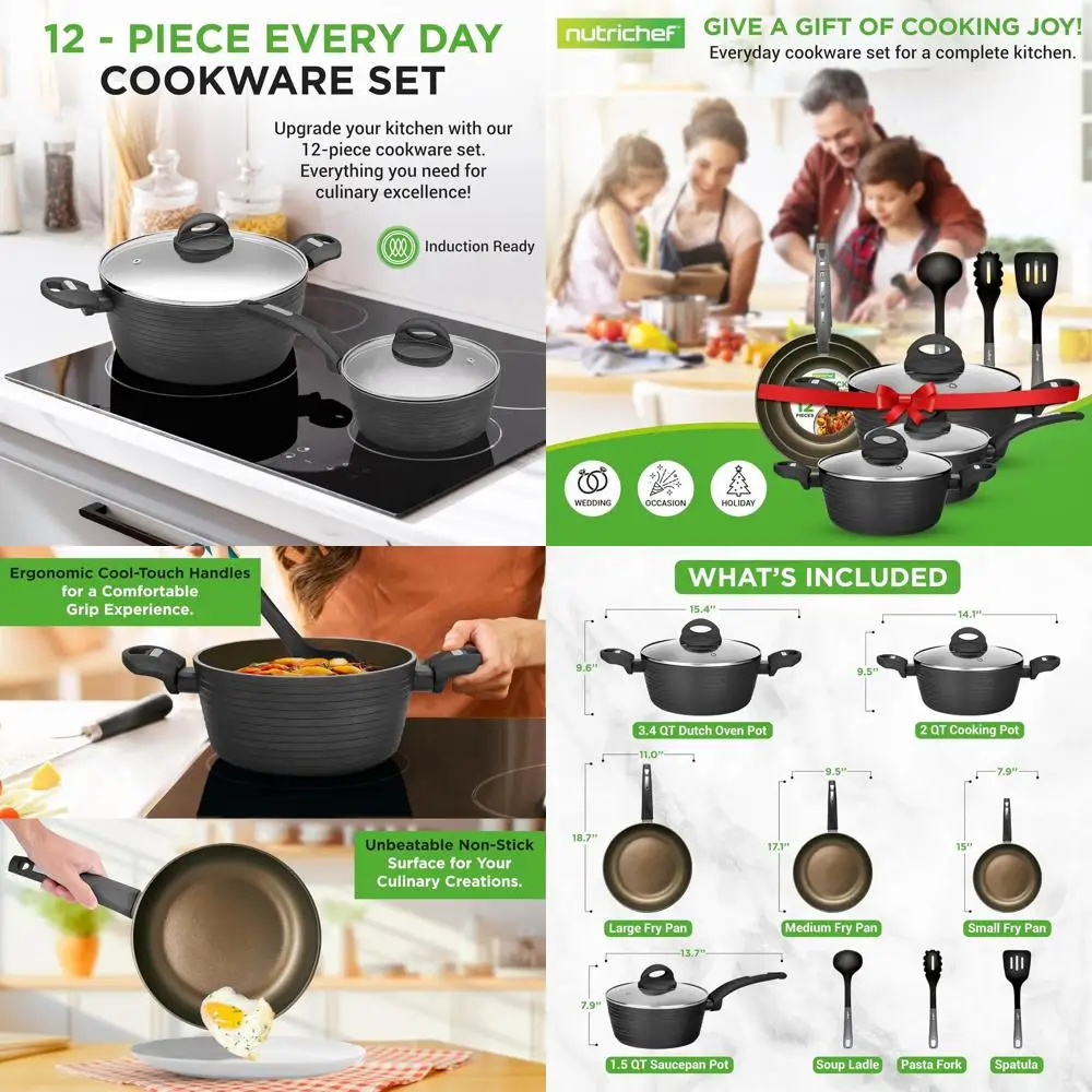 

12-Piece Grey Nonstick Kitchenware Set with Lids and Tools