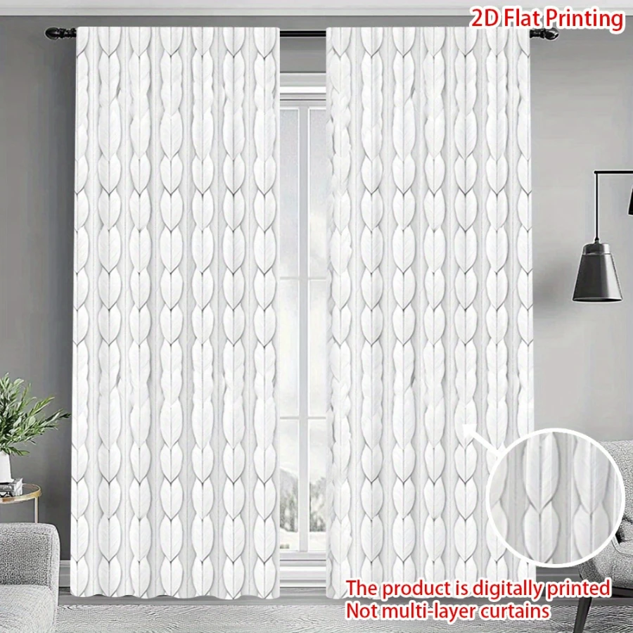 2PCS Digital Printed Curtains, Embossed White Feather 3D Textured, Modern Home Decor Style for Living Room Bedroom Decor