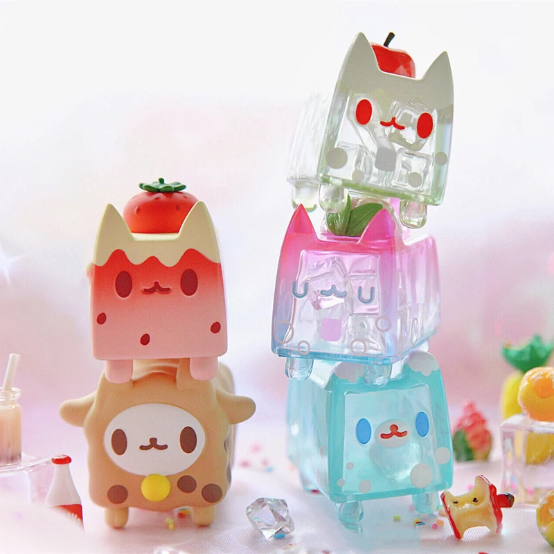 

New Boxcat Sweet Drink Series Box Toys Doll Cute Anime Figure Gift Chotolate Grape Strawberry Kitty Transparent Ornament