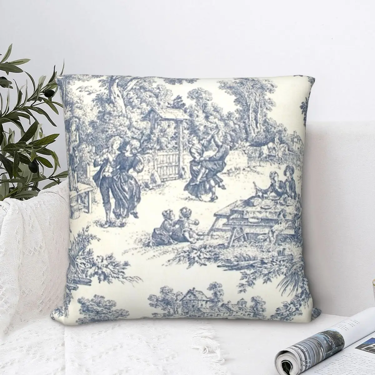 Toile De Jouy Number 2 Square Pillowcase Polyester Pillow Cover Velvet Cushion Decor Comfort Throw Pillow For Home Sofa