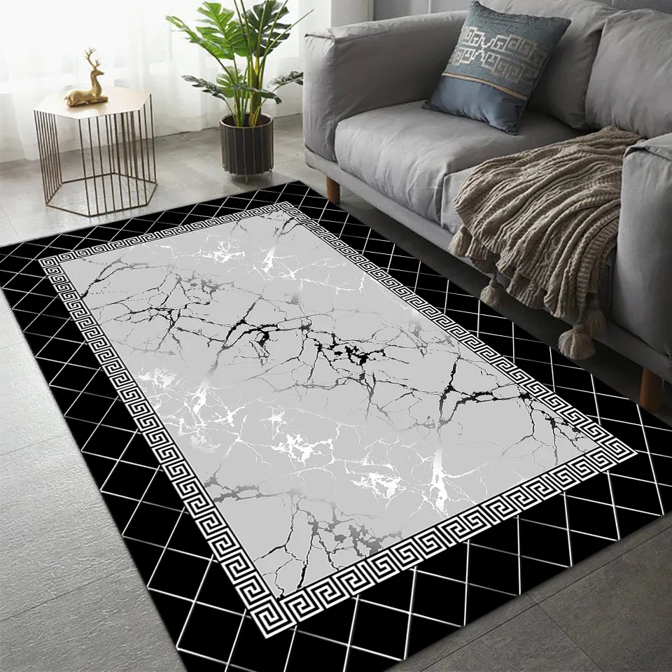 Black White Silver Carpet For Living Room Modern Simple Geometric Soft Velvet Rug Bedroom Bedside Rugs Home Sofa Table Decor Mat