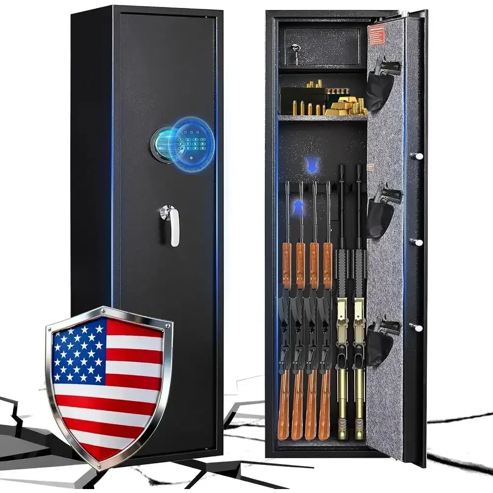 Secure Large Gun Cabinet with Dual Alarm, Adjustable Shelves, and No Assembly Needed