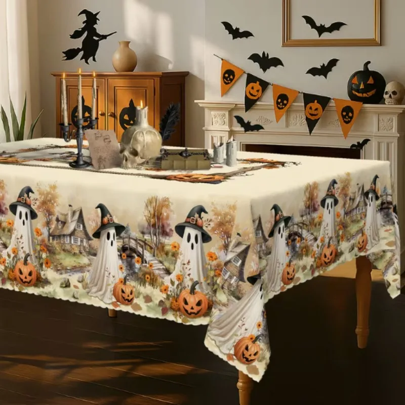 New Halloween Tablecloth Ghost Print, Wallpaper Horror Haunted House Halloween Table Decoration