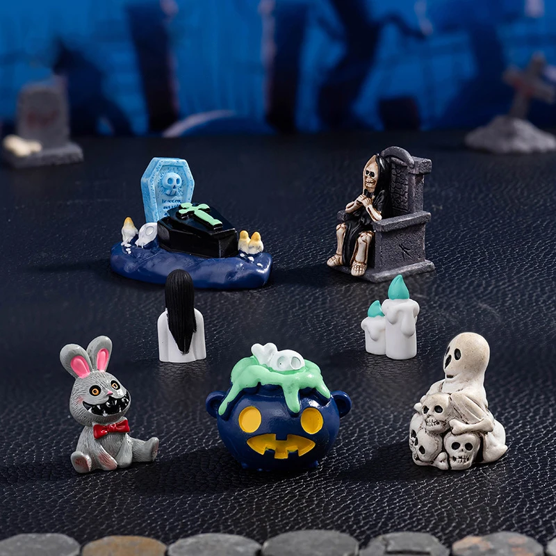 Cute Halloween Micro Landscape Miniature Figurines Resin Craft Mini Fairy Garden Ornaments Cute Pumpkin Ghost Decoration