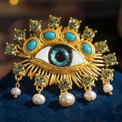 Exaggerated Devil's Eye Brooch Baroque Pearl Tassel for Men Women Unisex Pin Jewelry European And American Vintage