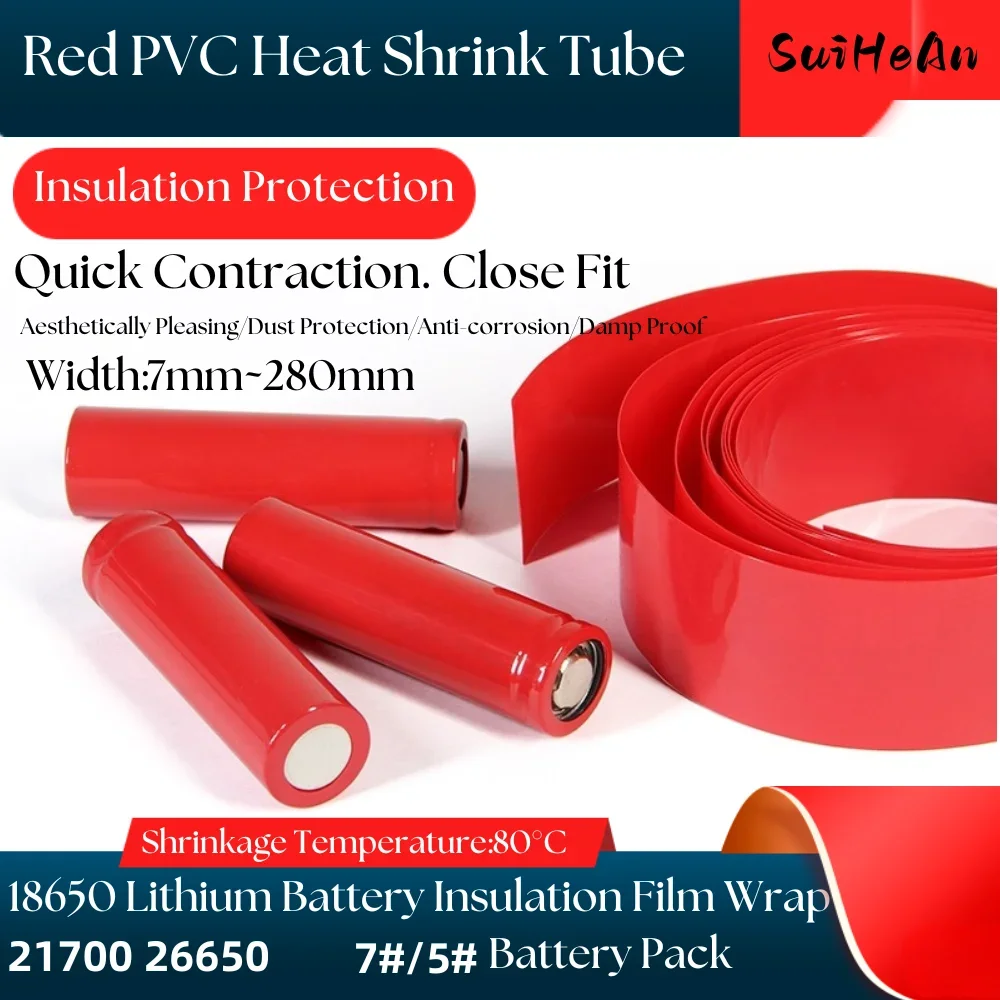 

PVC Heat Shrink Tube 18650 Lipo Battery Red Insulated Film Wrap 7～170mm Insulated Shrink Tubing Pack Lithium Case Cable Sleeve