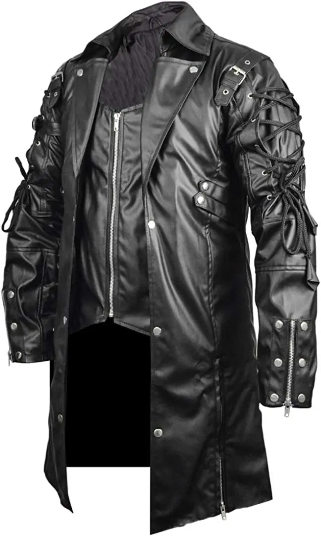 Disfraz medieval de Halloween para hombre, chaqueta de cuero de estilo gótico steampunk