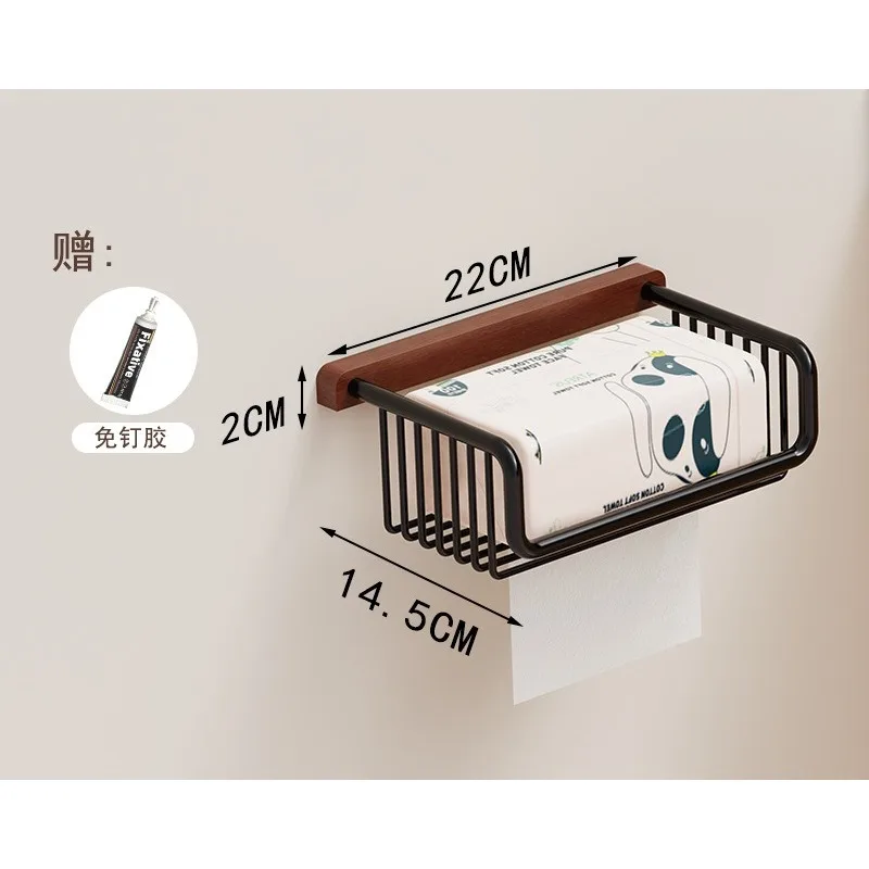 스칸디나비아 화장지 홀더 - 뚜껑이 있는 목재 및 등나무 벽걸이형 티슈 디스펜서, 드릴 없음 욕실 보관 바구니