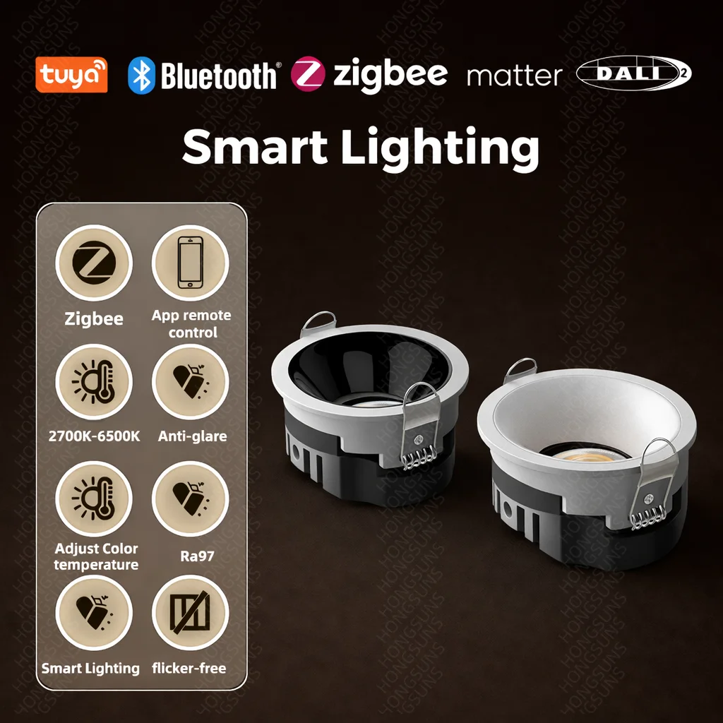 

Zigbee DALI Recessed Smart LED COB Spotlight 3 CCT Switchable Ultra Thin Anti-glare Dimmable High CRI 95 Aluminum Ceiling Lamp