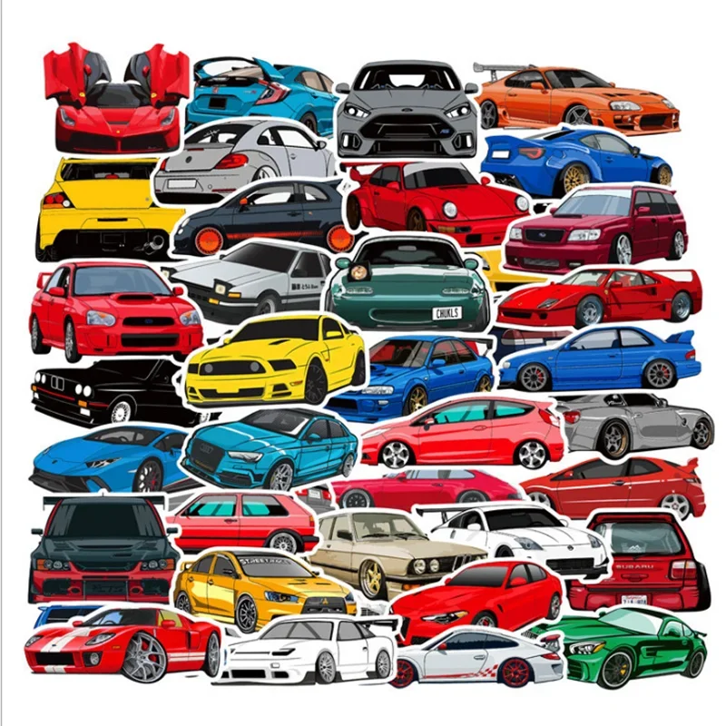 

100Pcs Sports Car Stickers Racing Car Stickers Color Waterproof Stickers for Water Bottles Laptops Skateboard Comptuers