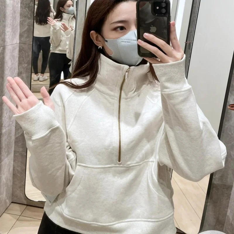 المرأة الصوف نصف البريدي الوقوف طوق البلوز شتاء دافئ فضفاض صالح قصيرة البلوز دافئ سترة عادية لينة ملابس رياضية خارجية #2