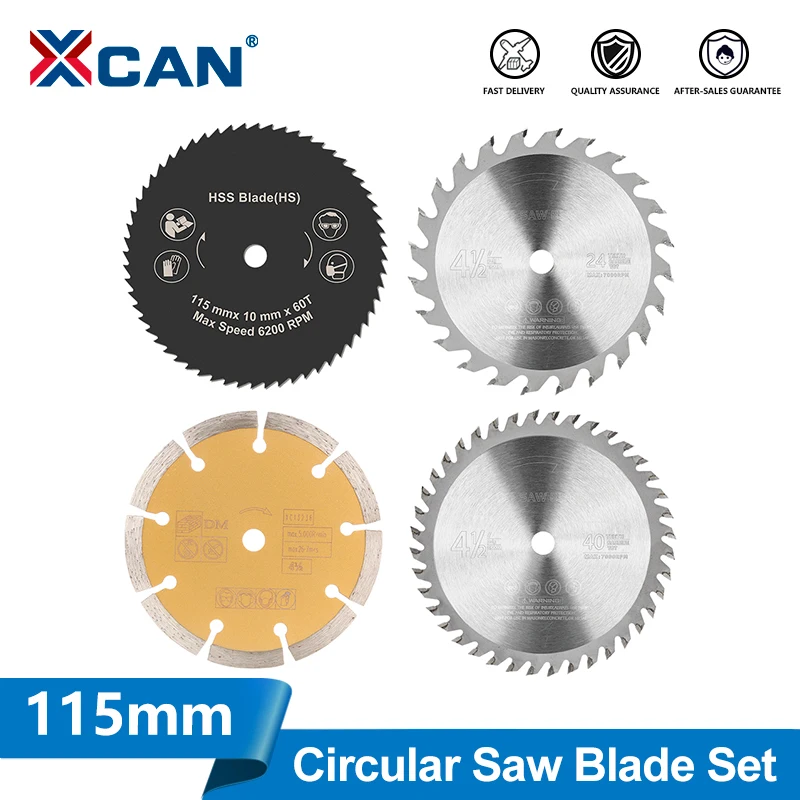 

XCAN 4pcs 115x10mm Circular Saw Blade Set Wood Saw Blade Cutting Disc HSS/TCT/Diamond Saw Blade for Multi-function