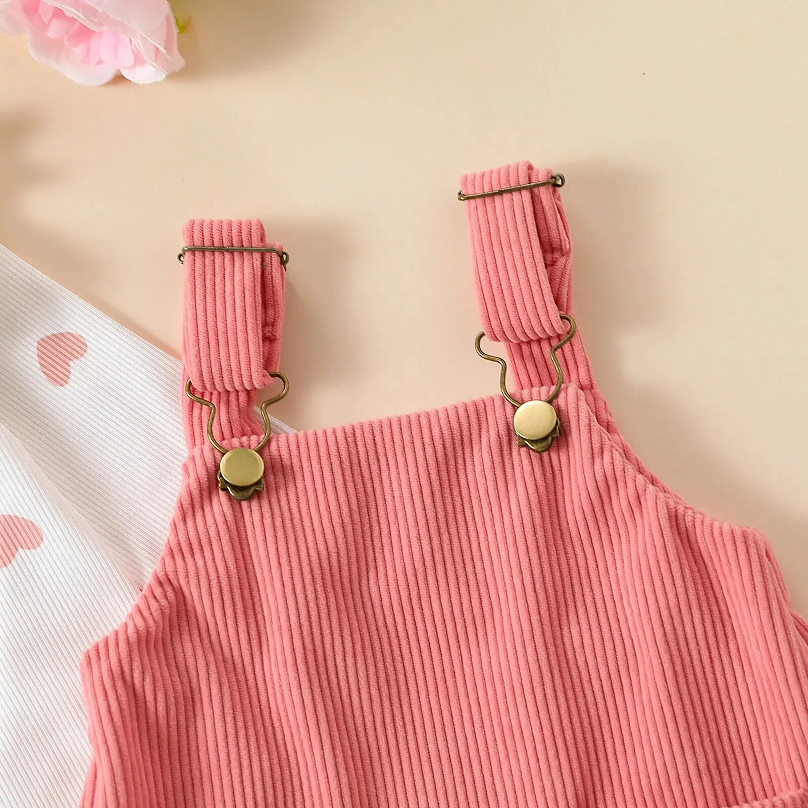 Summer Elegance: 3PCS Adorable Love Long Sleeves Suspender Dress Set - Comfortable, Medium-Stretch, Machine-Washable for Baby