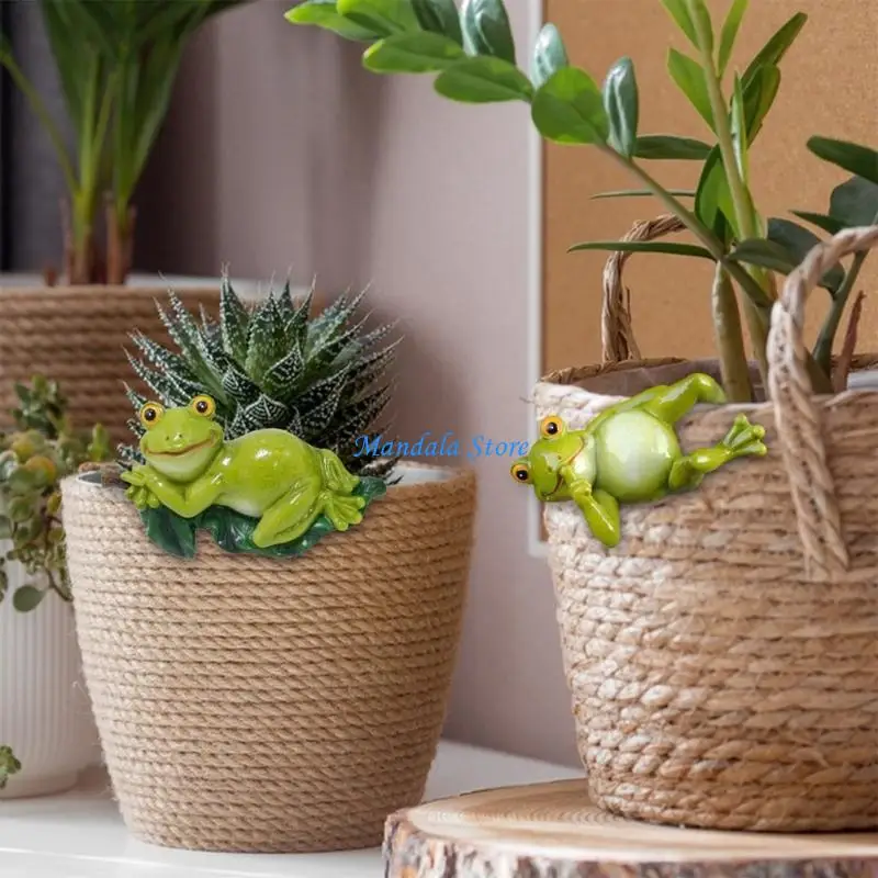 U2JC Flower Panguero Ranas resina Adorno resistente a intemperie para maceta flores
