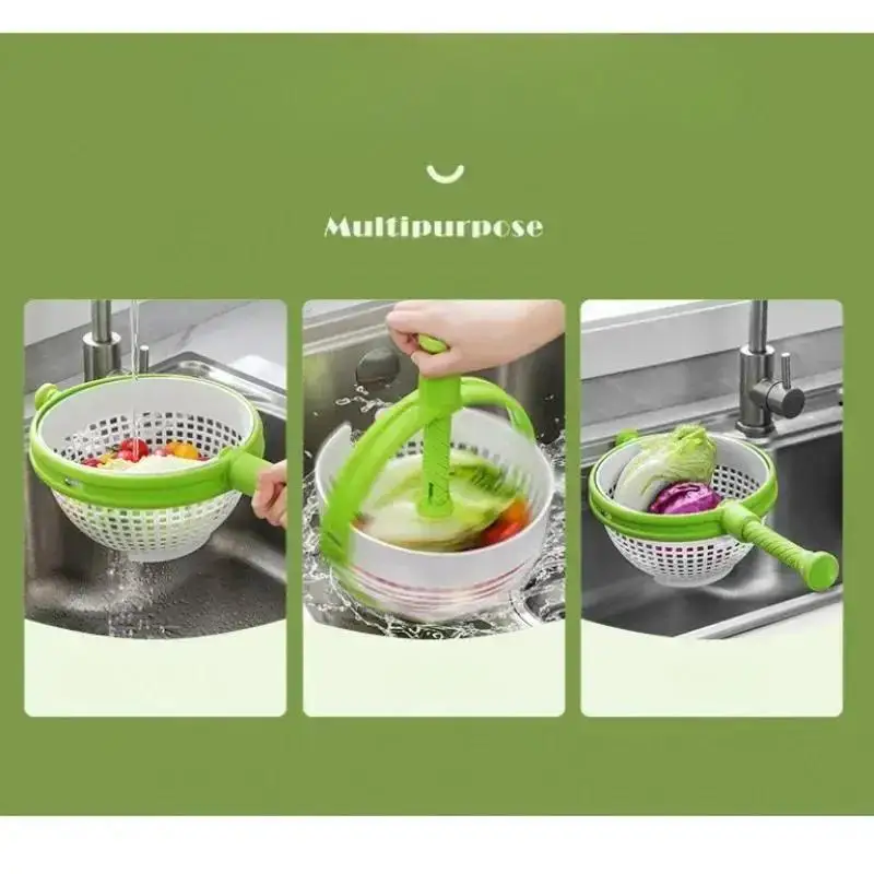 Salad Spinner Rotating Drainage Basket Food Grade Hand Pressed Vegetable Fruit Washer Fast Dry Kitchen Prep Tool 1pc Easy Clean