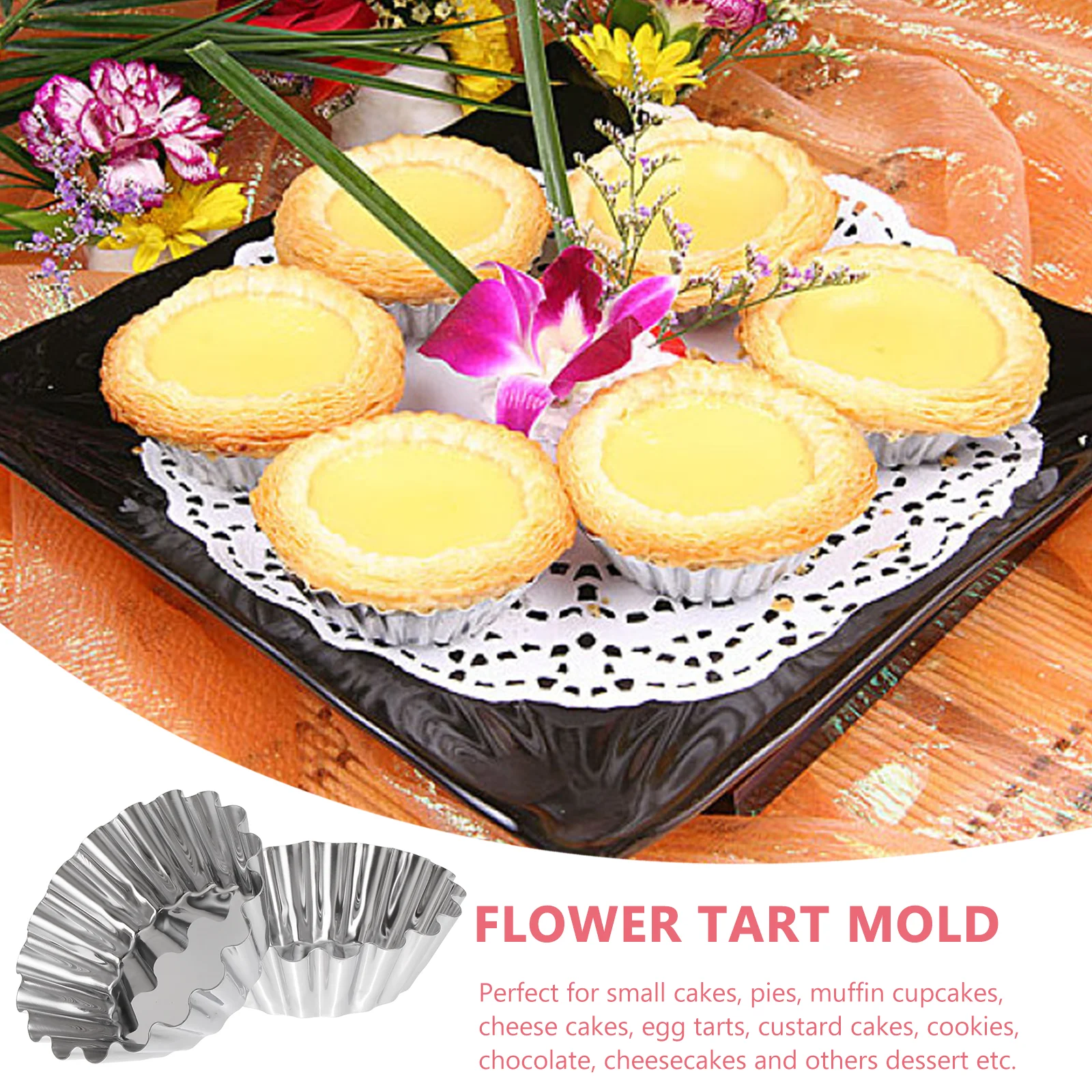 

6Pcs Chrysanthemum Egg Tart Molds Stainless Steel Non-Stick Tartlet Baking Cups for Mini Pastries Fruit Tarts Cupcakes Pie Mold