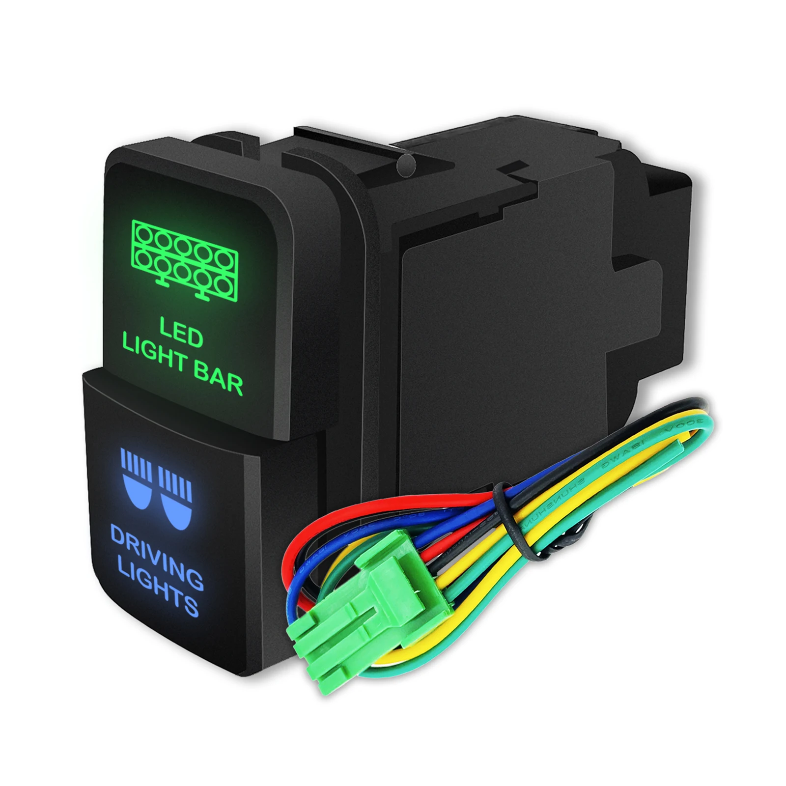 

12V Dual Push Green&Blue Led Light Bar Driving Lights Button Switch for Toyota Prado FJ 4Runner Hilux Landcruiser RAV4 Corolla