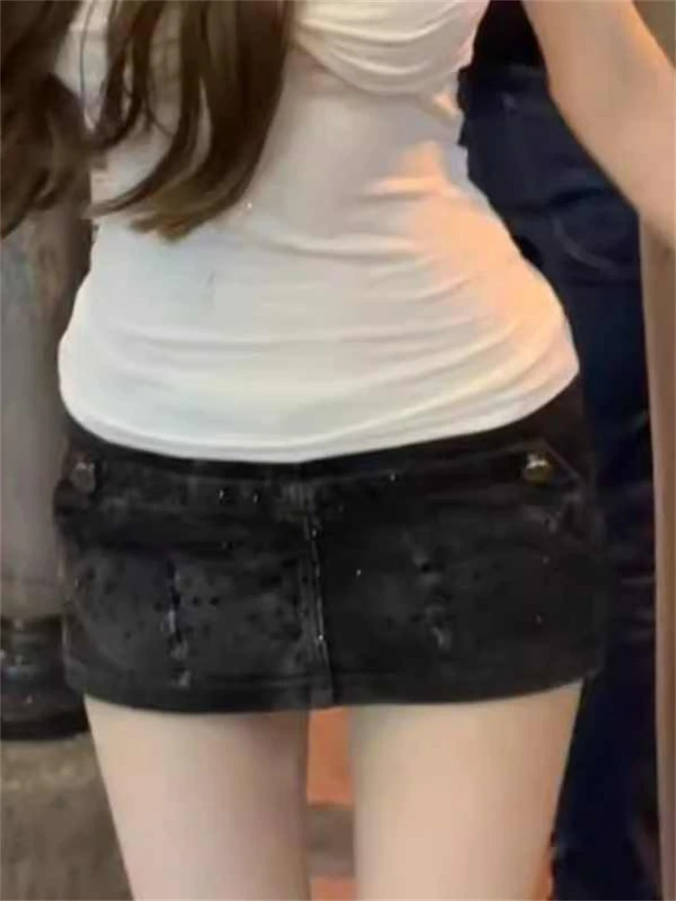 تنورة نسائية كورية عصرية 2000s من قماش الدنيم الجمالي تنورة صغيرة يابانية Abi Y2k مصممة Gyaru Kpop حجر الراين سايبر بانك Harajuku جديد