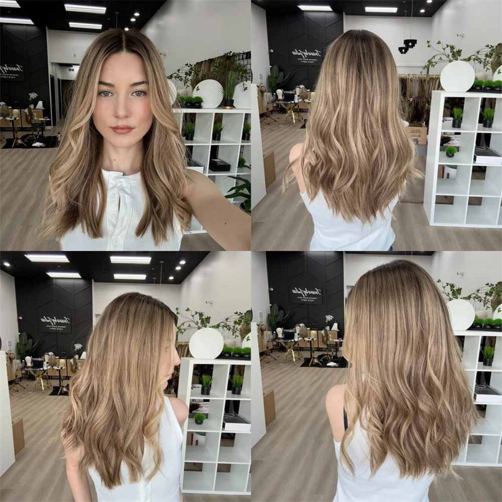 

Термостойкий парик омбре: коричнево-блонд, термостойкий синтетический парик с HD-кружевом, реалистичный вид, естественная линия роста волос, без клея