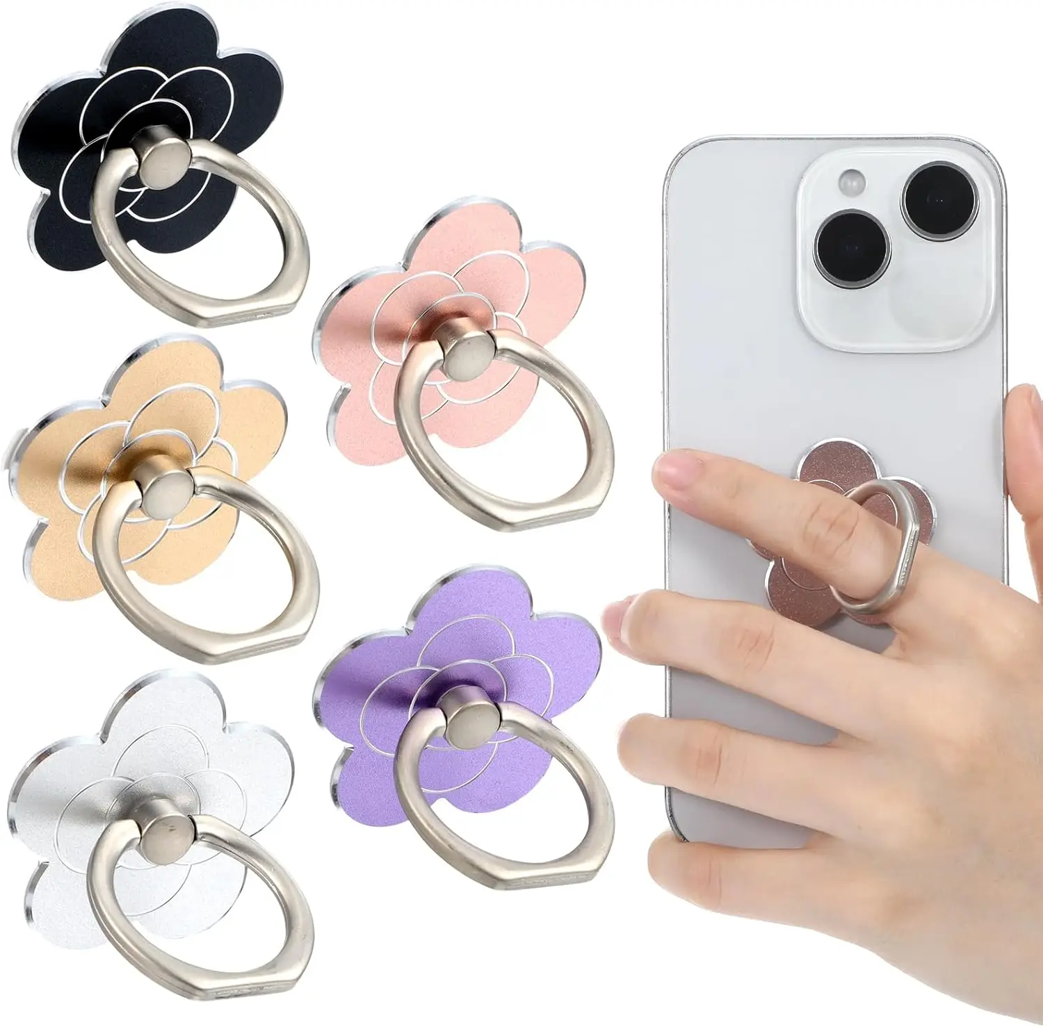 

Ouligay 5PCS Flower Phone Ring Holder Grip Cute Metal Phone Ring Stand 360° Rotating and 180°Angle Adjustable Ring Holder for