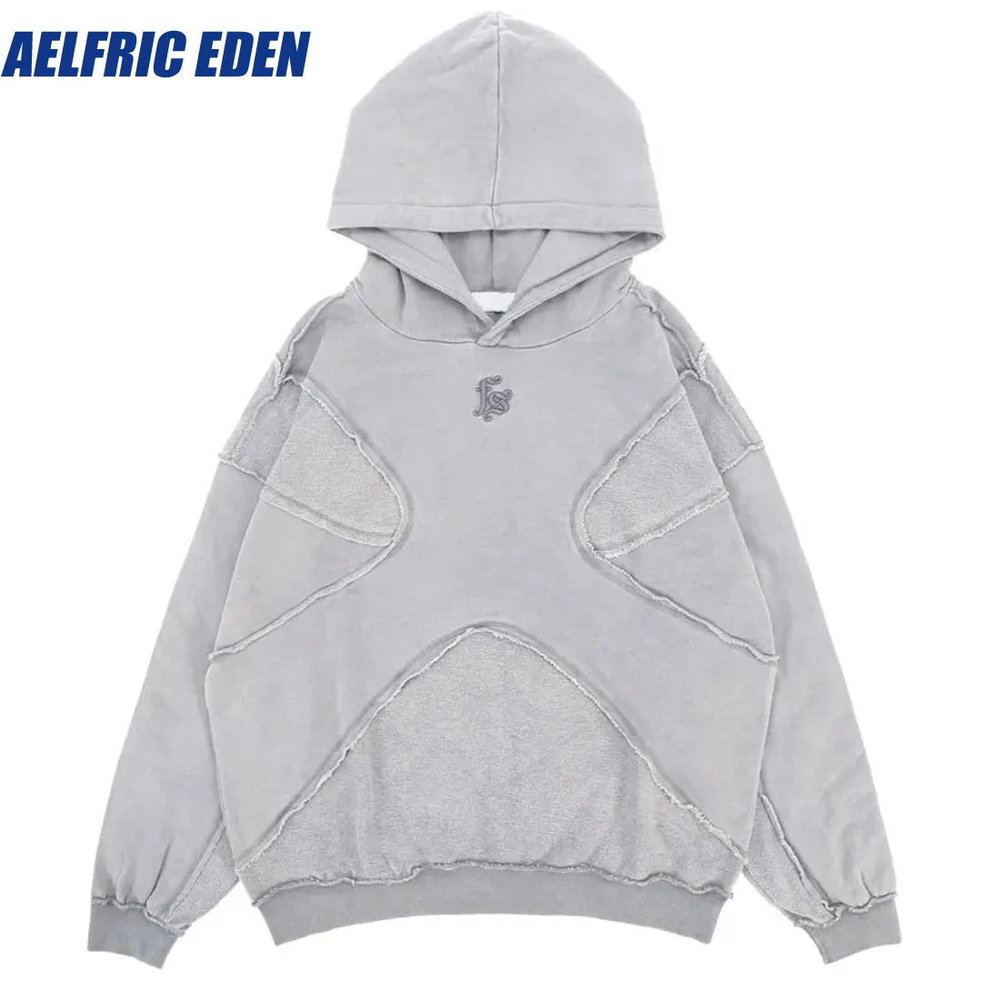 

Aelfric Eden Embroidery Letter Washed Pullover Vintage Hoodie Men Streetwear Hip Hop Harajuku Punk Goth Cotton Hooded Sweatshirt