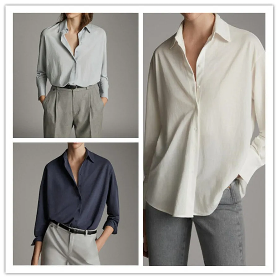 Three colors Single-breasted Women's long sleeved shirt Elegant Turn-down Collar Femme Blouse and Tops