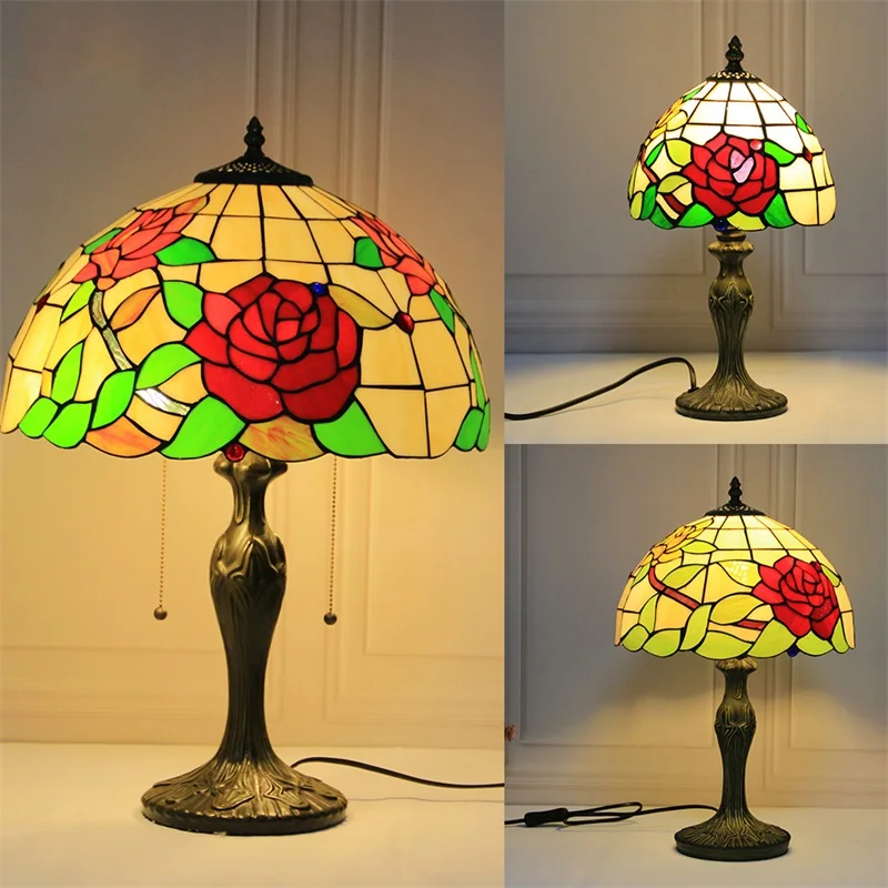 TYLA Tiffany Candeeiro de mesa de vidro LED Moda vintage Simples Rosa Decoração de luz para casa Sala de estar Quarto Cabeceira