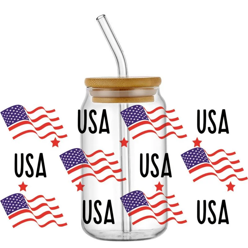 America National Day 16OZ UV DTF Cup Wraps Transfer Sticker For Glass Libbey Can Self adhesive Washable DIY Custom