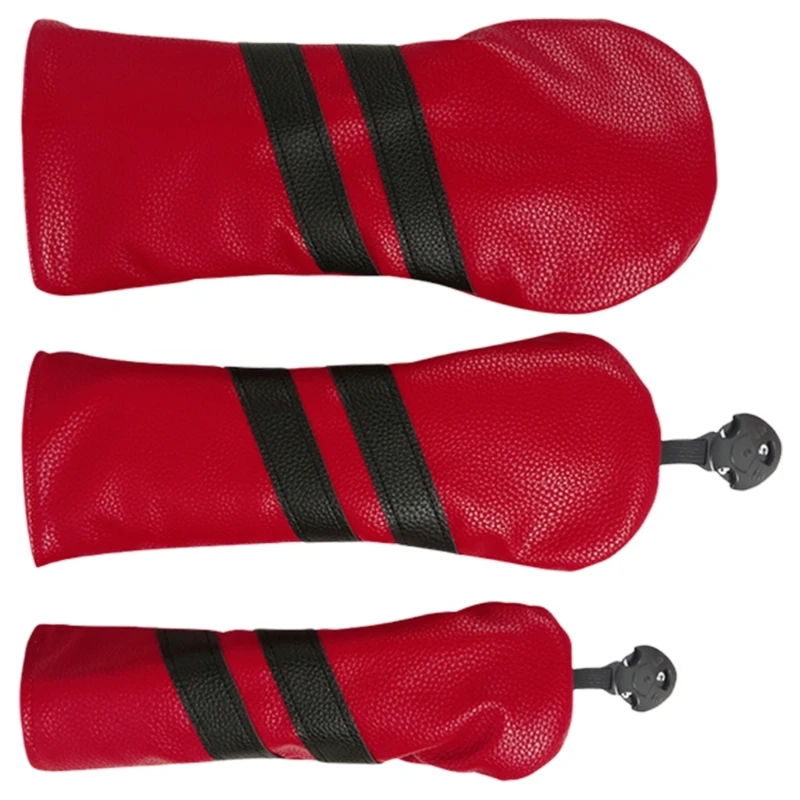 3 unidades impermeáveis PU Golfs Club Head Cover Stripe Padrão Fairway Head Cover