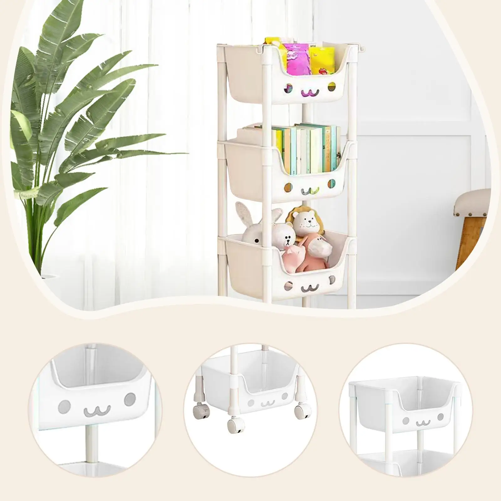 Mobile Rack Kids Toys Organizer 4 Tier 31x21x98cm for Home Organization