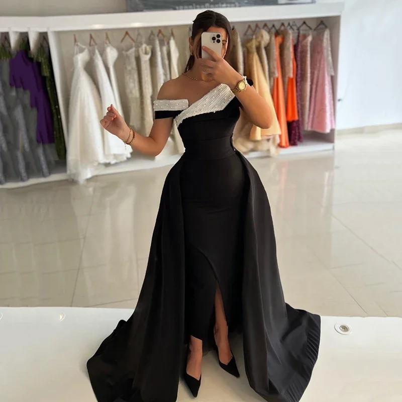 

Sexy Mermaid Evening Dresses For Women Beading Pearls Evening Party Dress Detachable Train Formal Night Cocktail Prom Gowns