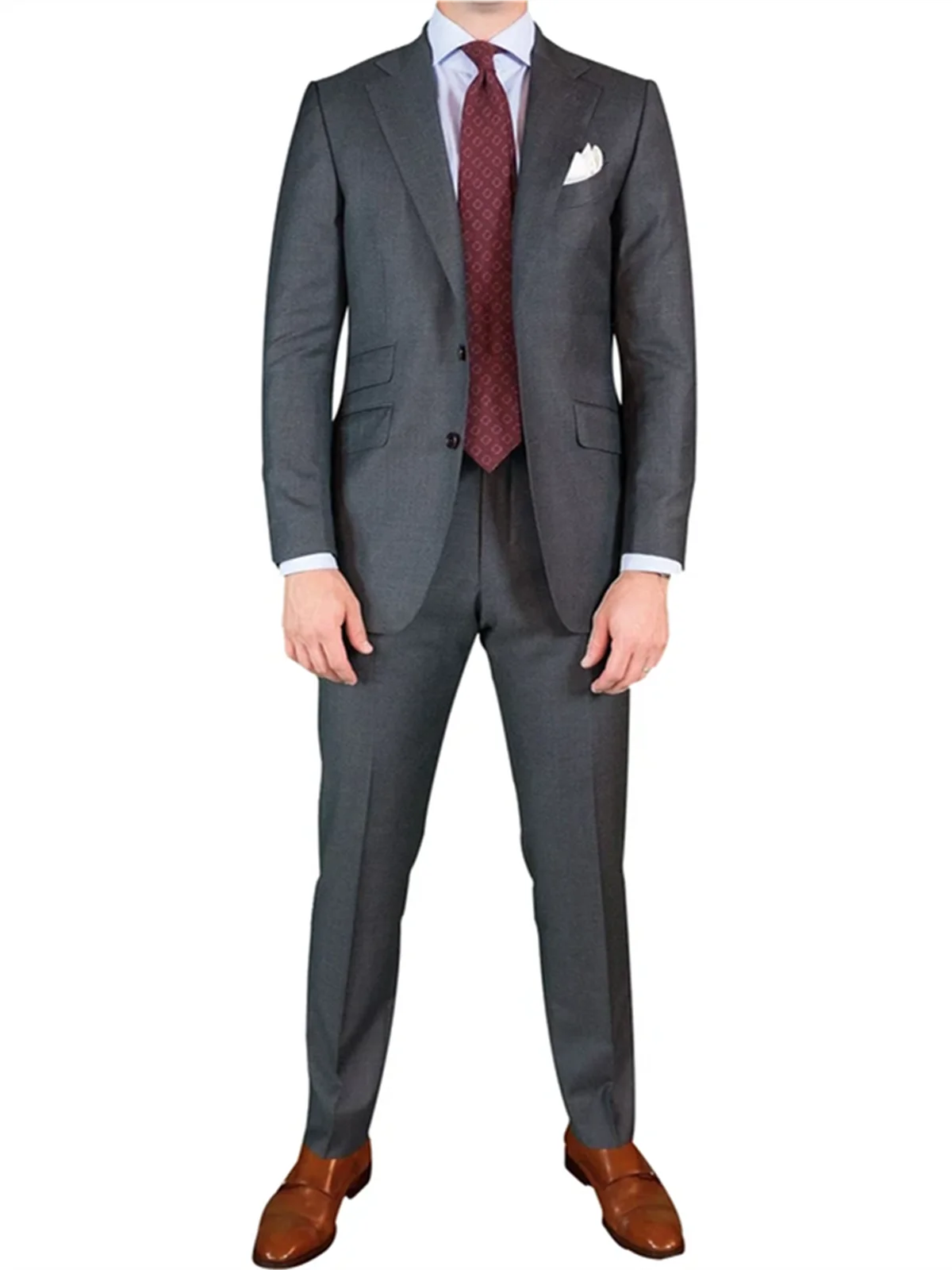 

2-Piece Grey Wedding Men's Smart Casual Suits Two Buttons Notch Lapel Suit Jacket & Trousers For Business Party Prom