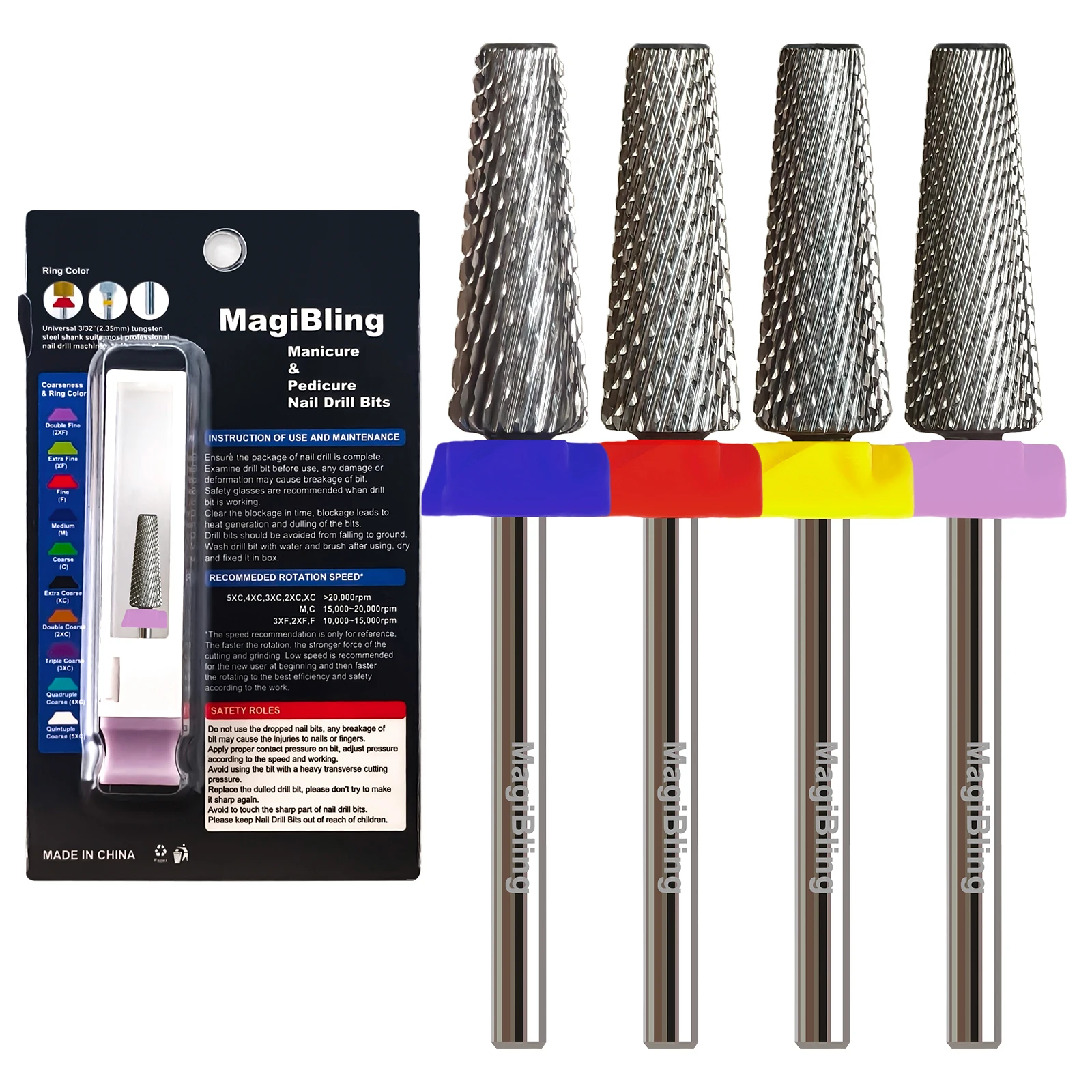 MagiBling 16mm 5in1 ネイルドリルビット 超硬テーパービット 右左両用 ジェル除去 アクリルネイルカッター マニキュアツール 3/32インチ