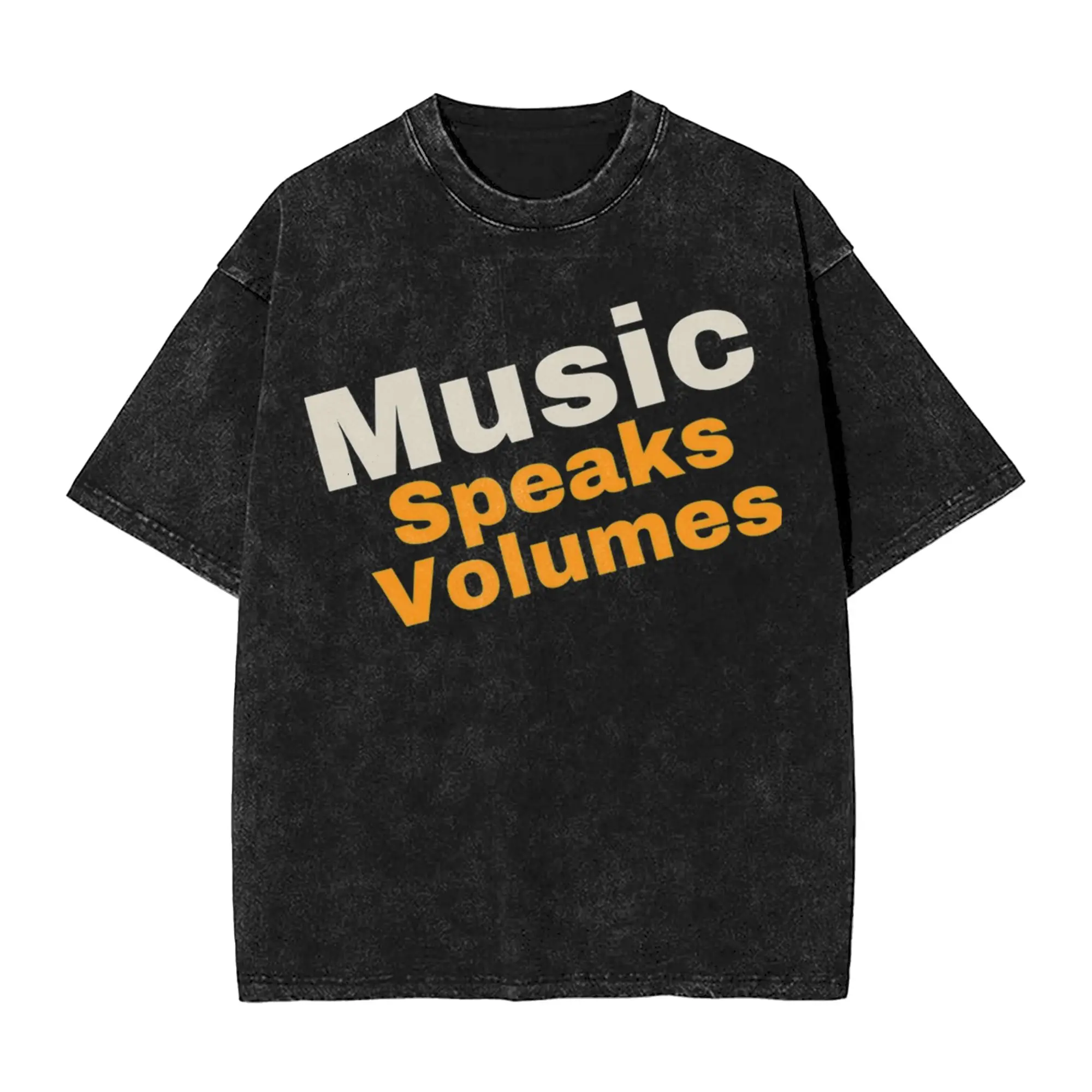 Washed T Shirts Music Speaks Volumes Hip Hop Fashion T-Shirt Oversize  Streetwear Cotton Printed Tops Tee Shirt for Men Women