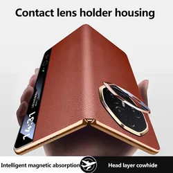 Smart Window View Flip Cover For Honor Magic V3 Metal Lens Stand Magnetic Leather Protective Case