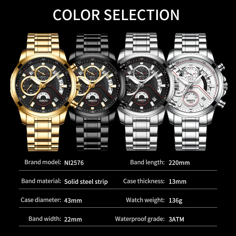 NIBOSI 2024 Luxury Men Wristwatches Luminous Chronograph Sport Man Watch Waterproof Military Quartz Male Clock Relogio Masculino