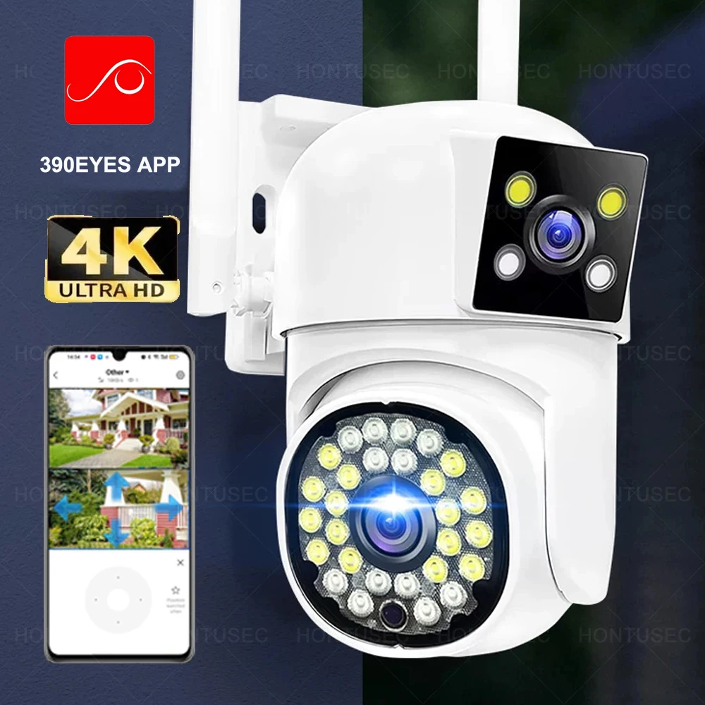 

390EYES APP 4K 8MP Dual Lens WIFI PTZ 2K 4MP Dual Lens Dual Screens IP66 Outdoor Color Night Vision Security Camera Systems
