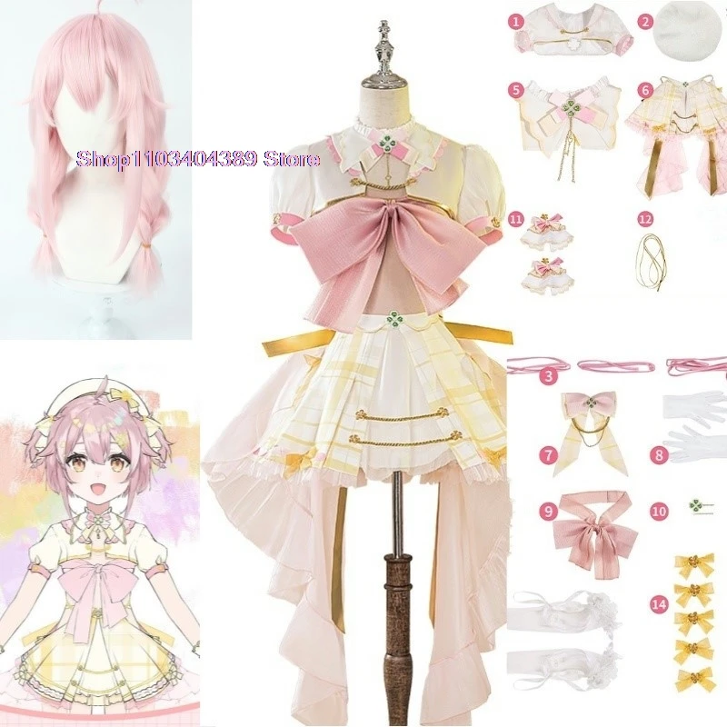 Cosplay Game VTuber Ace Taffy Cosplay Costume Wig YouTuber Ace Taffy Pink Dress Headwear Gloves Stockings Set Convention Event