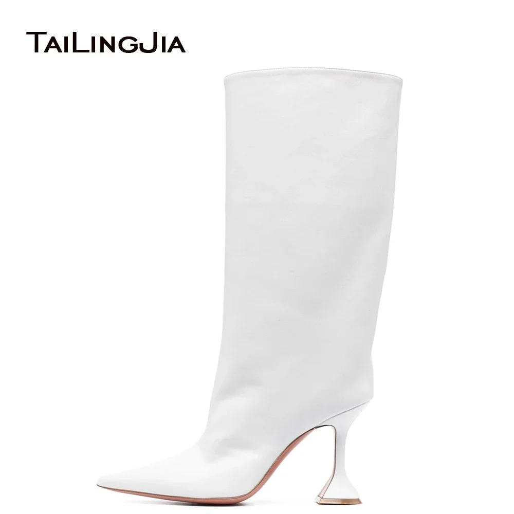 Plus Size Designer Fashion  Heeled Black High Martini Sculpted Heels Wide Mid Calf Women White Boots For Big Calves2024