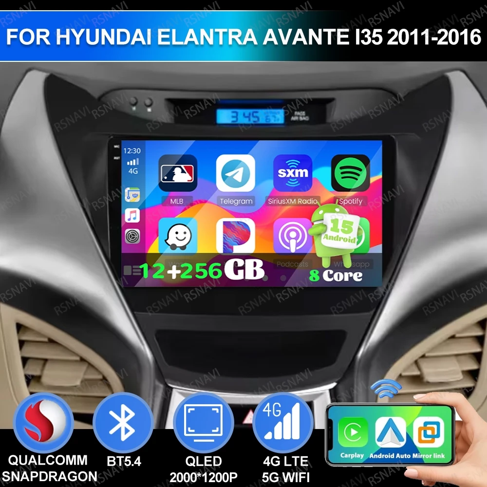 

Android 15 For Hyundai Elantra Avante I35 2011-2016 GPS QLED Head Unit Car Radio Stereo Autoradio Navigation Viedo Player BT DSP