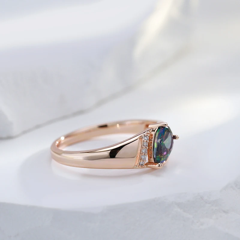 Kinel New 585 Rose Gold Color Bride Ring For Women Colorful Natural Zircon Wedding Accessories Vintage Daily Jewelry