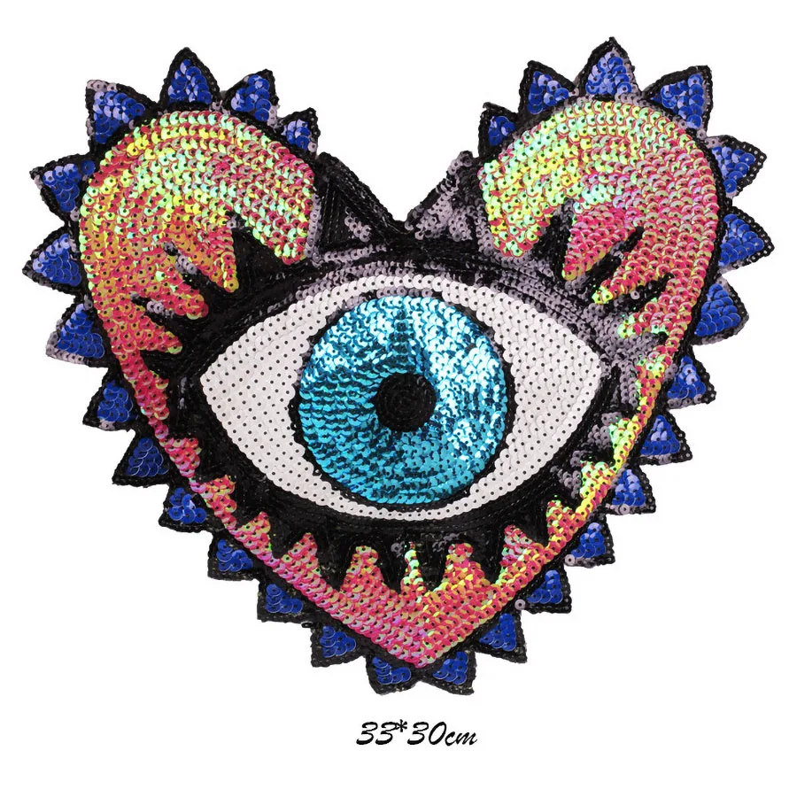 1 Piece Sequin Love Eye Embroidery Hand-sewn Cloth Stickers For Decorating Clothes Bags Denim Jackets DIY Handmade Accessories