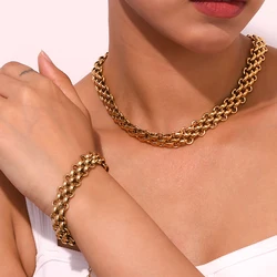 E.B.belle Three Layer Woven Hand Bracelet Stainless Steel Hand Bracelets Jewelry on the Neck 18K Gold Plated Necklaces for Women