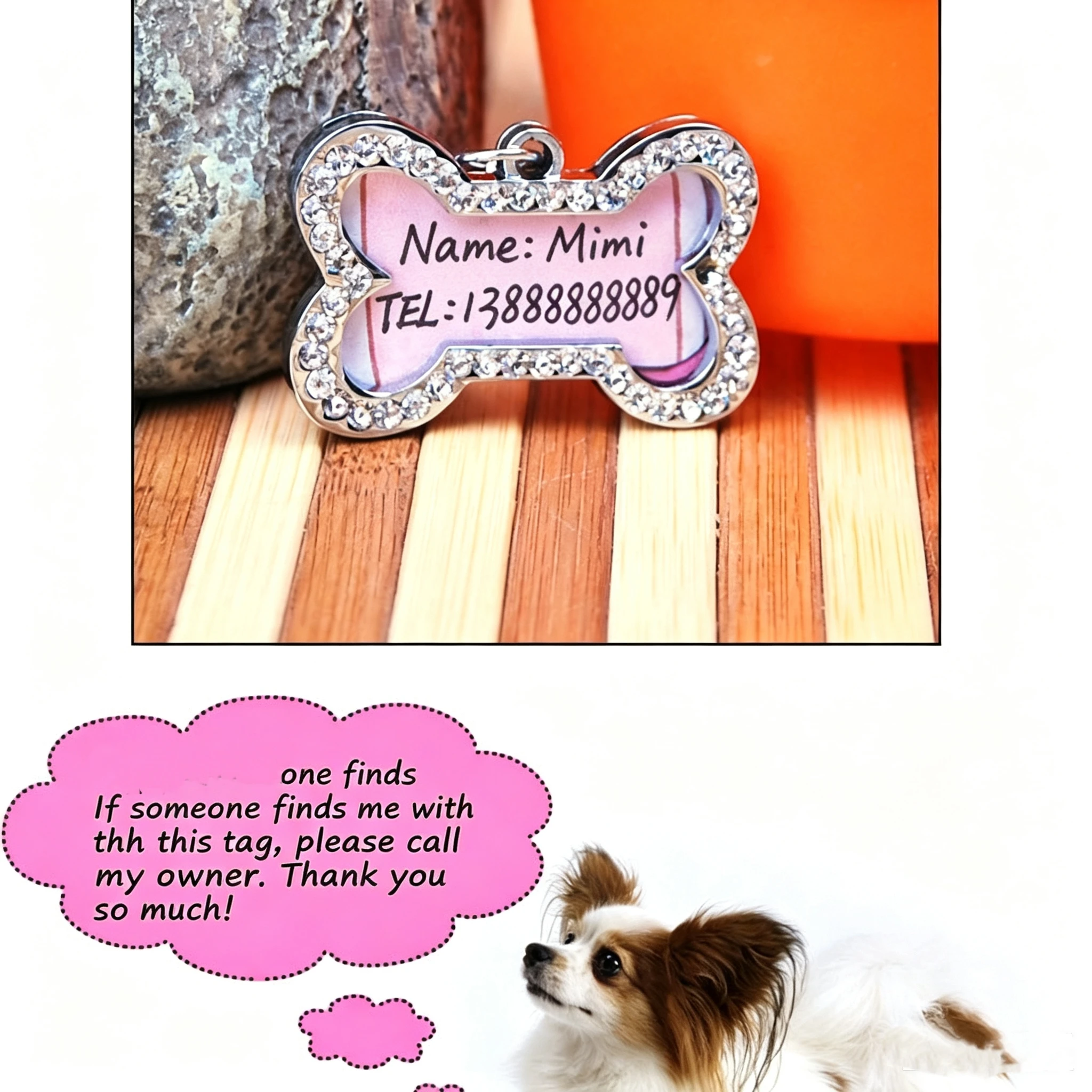 G28 Silver Bone Dog Collar Pendant Necklace Decorated Pet Dog Information Board Hand Writing Tag Pet Accessories view 2