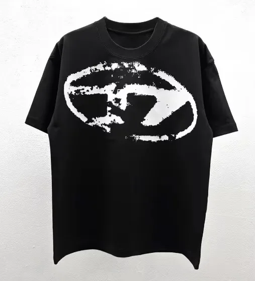 2026 new Men Crew Neck T Shirt Grunge Oval Symbol Chest Print Short Sleeve Casual Black Tee