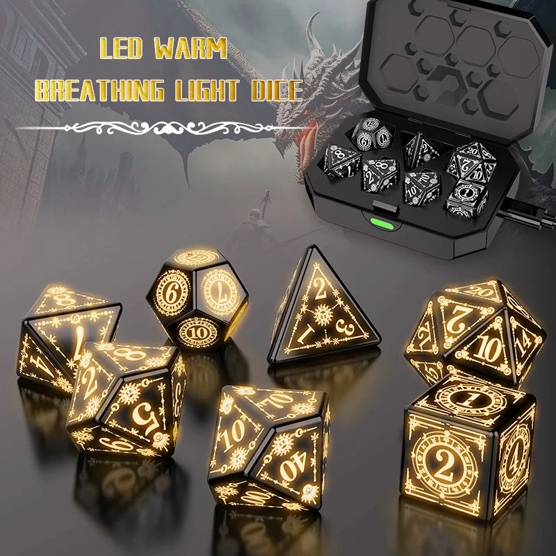 

Набор желтых светодиодных кубиков, светящиеся кубики DND, перезаряжаемые светодиодные кубики DND для обучения D&D DND, MTG, RPG, Tenzi, Farkle, Yahtzee, Bunco