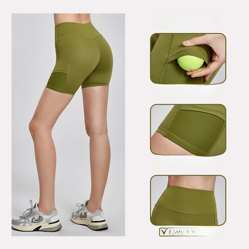 7A Wysoce Elastyczne Szorty do Jogi w Kolorze Nude dla Kobiet, Antybakteryjne, Oddychające Legginsy Sportowe, Letnie Legginsy do Tenisa na Zewnątrz