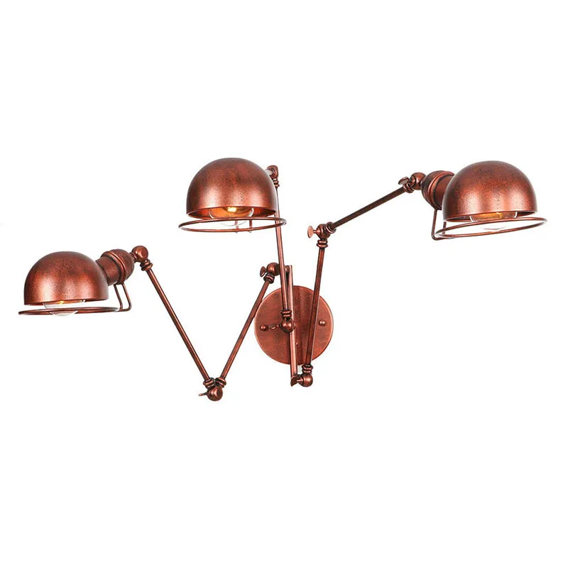 

American Adjustable Personality Long Arm Wall Lamp Red Copper Light Restaurant Bedroom Bedside Retro Nostalgic Cafe Wall Sconce