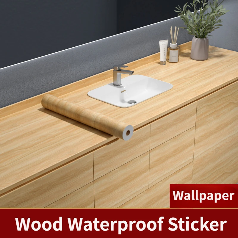 Wood Grain Countertop Sticker PVC Self Adhesive Waterproof Wallpapers Renovation Furnitures Sticker Home Decor Formaldehyde-free